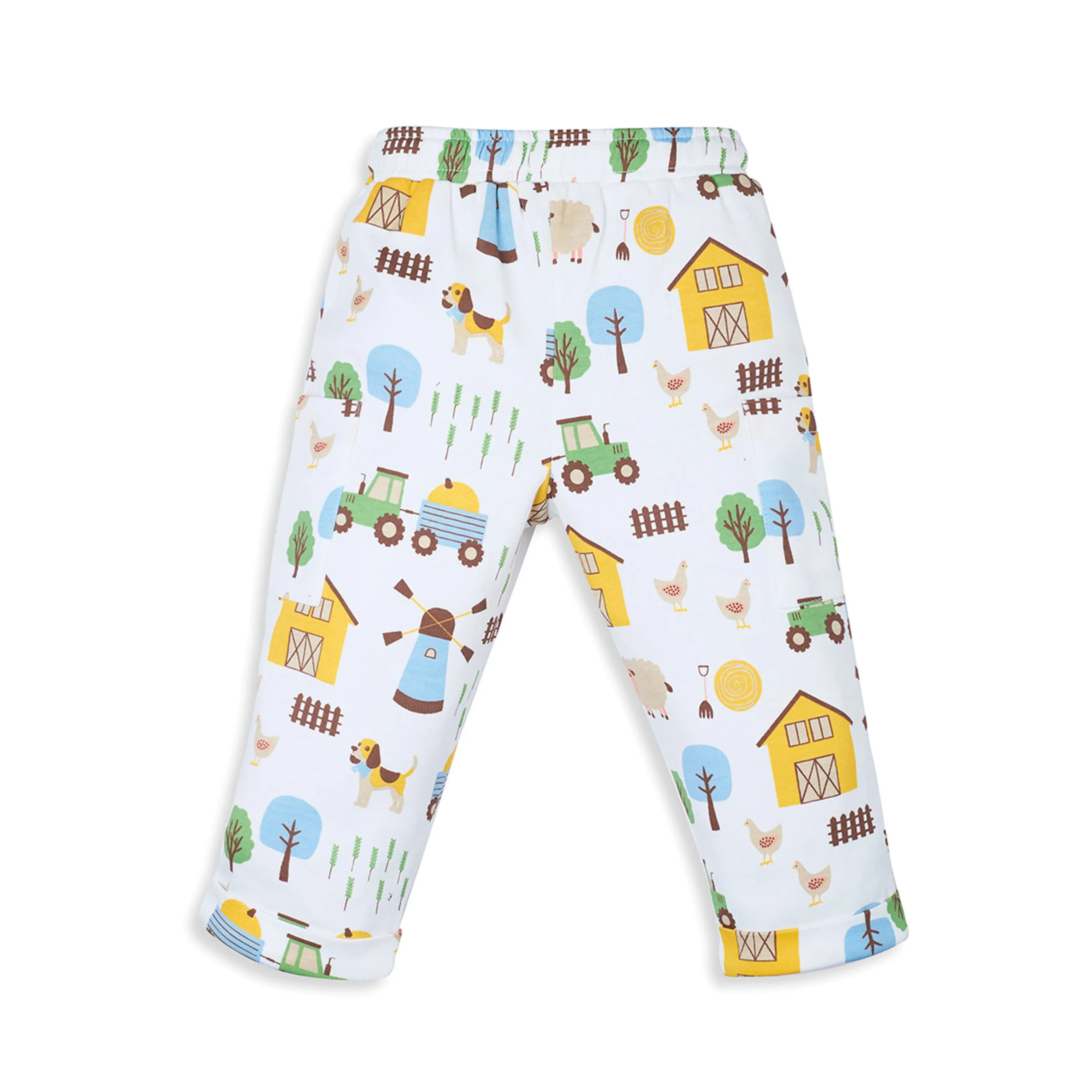 My Milestones Bio-Wash Short Sleeves Color Block Tee & Jogger Set with Barnyard Animal Placement Print - White