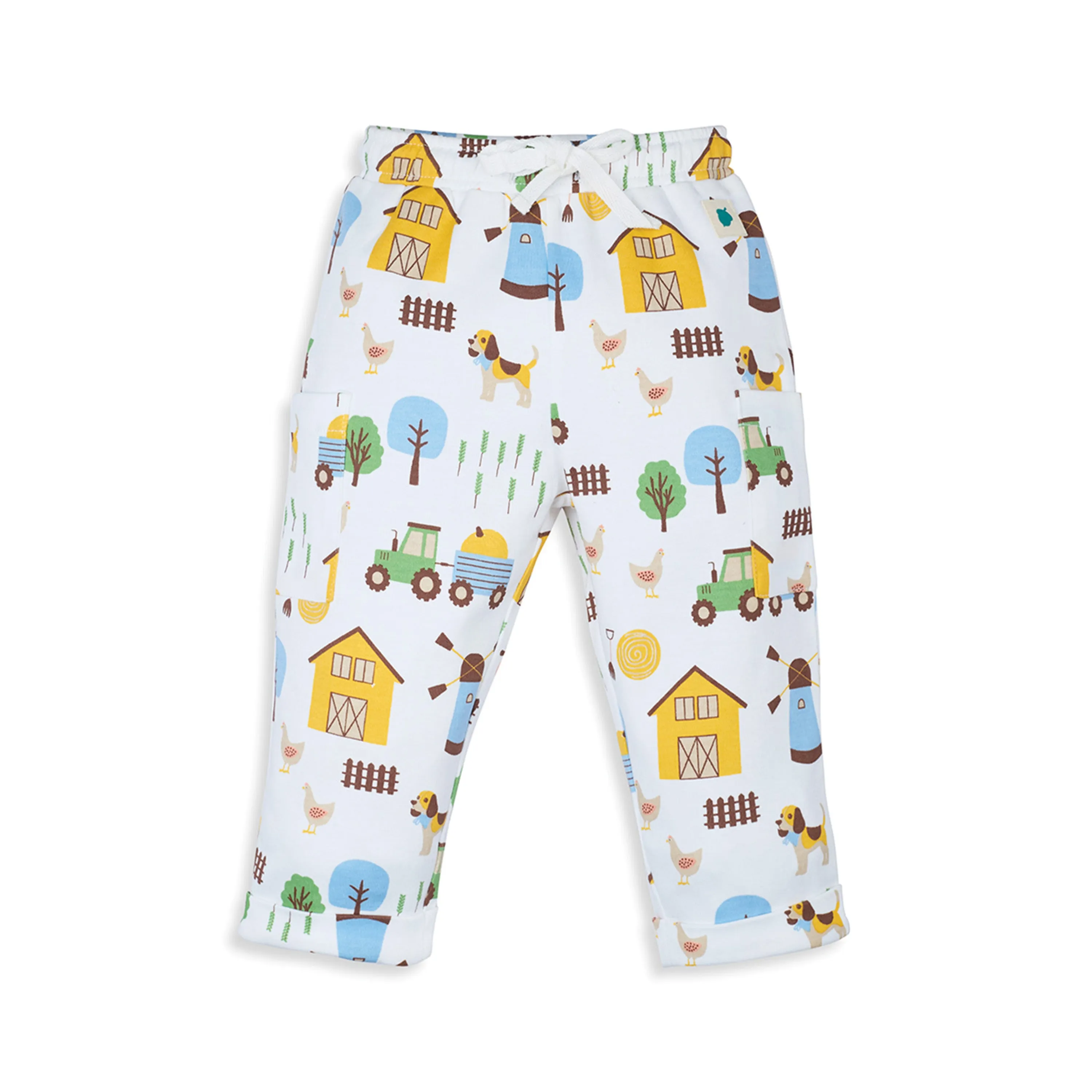 My Milestones Bio-Wash Short Sleeves Color Block Tee & Jogger Set with Barnyard Animal Placement Print - White