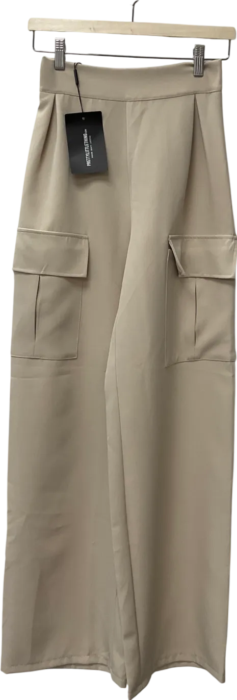 PrettyLittleThing Beige Woven Tailored Pocket Detail Wide Leg Trouser UK 6