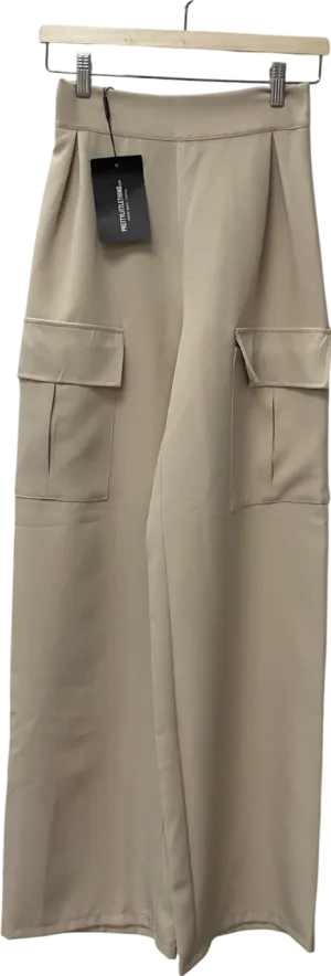 PrettyLittleThing Beige Woven Tailored Pocket Detail Wide Leg Trouser UK 6