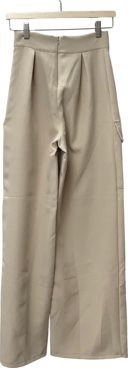 PrettyLittleThing Beige Woven Tailored Pocket Detail Wide Leg Trouser UK 6