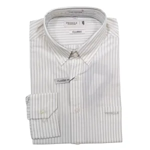 Pringle White Grey Stripe LS Shirt Classic Reg Fit