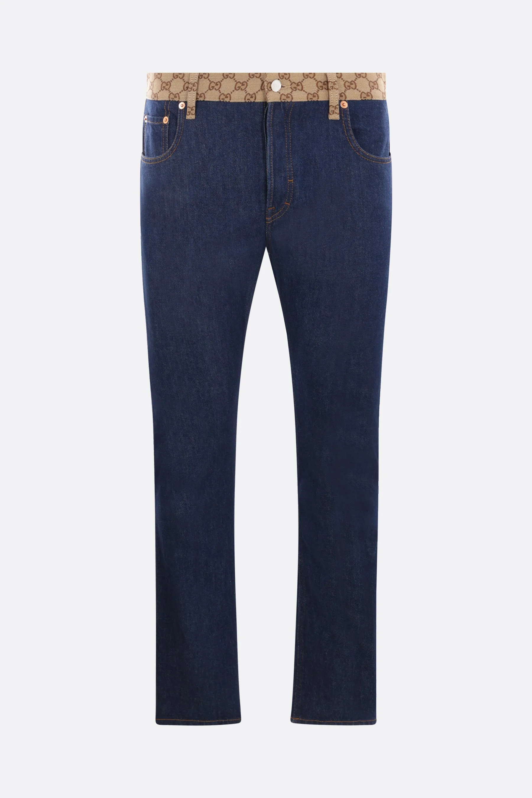 Tapered Canvas Insert Denim Jeans