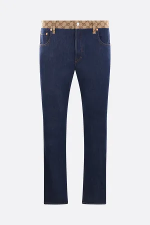 Tapered Canvas Insert Denim Jeans