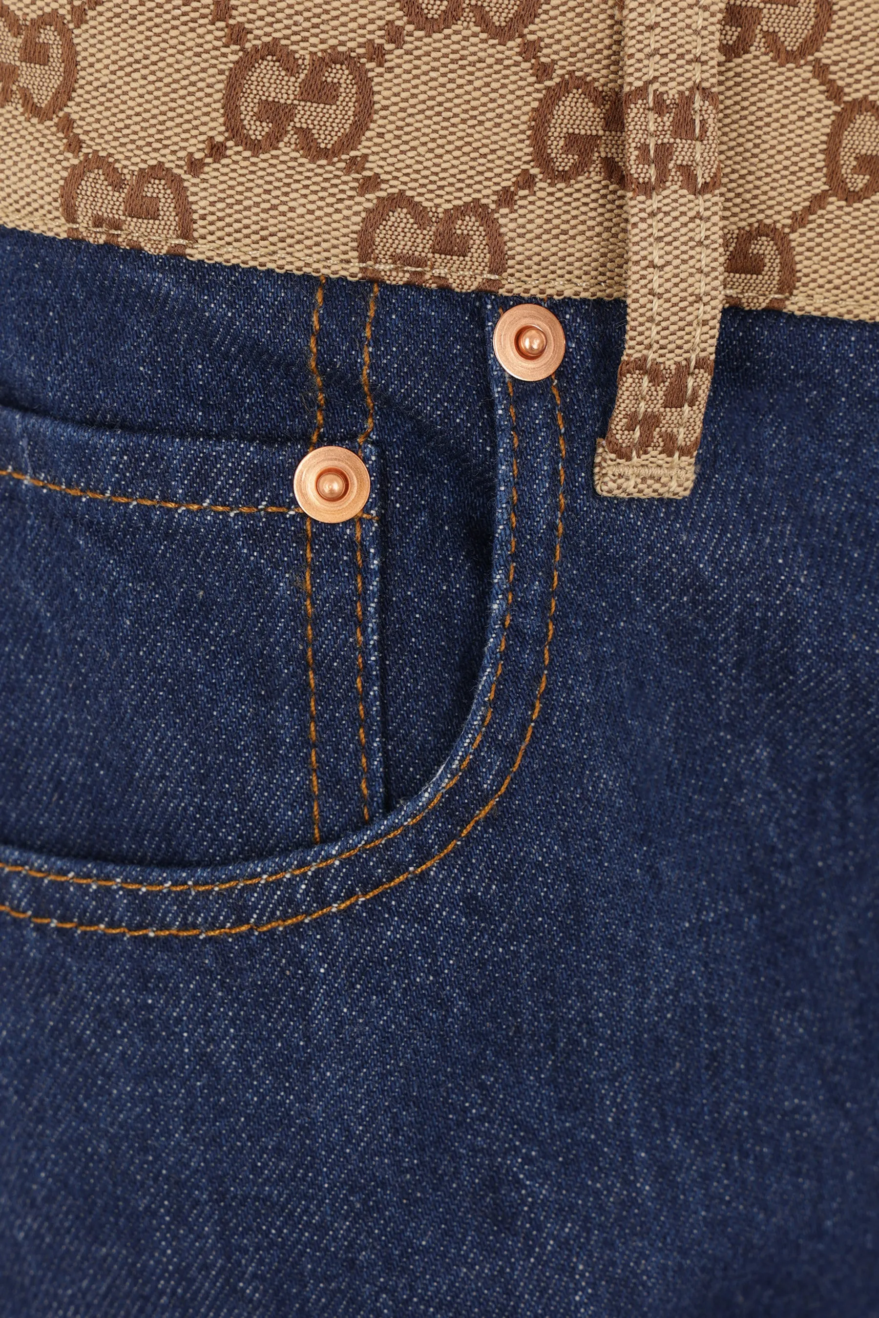 Tapered Canvas Insert Denim Jeans