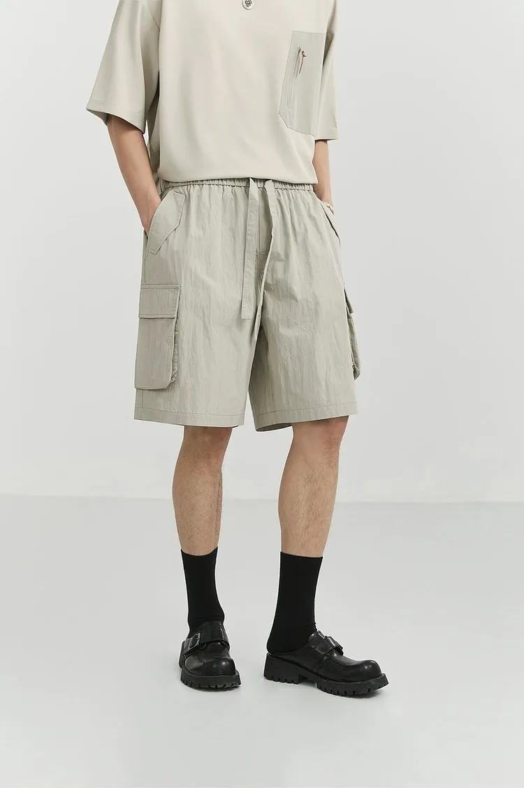 Textured Cargo Pocket Drawstring Shorts