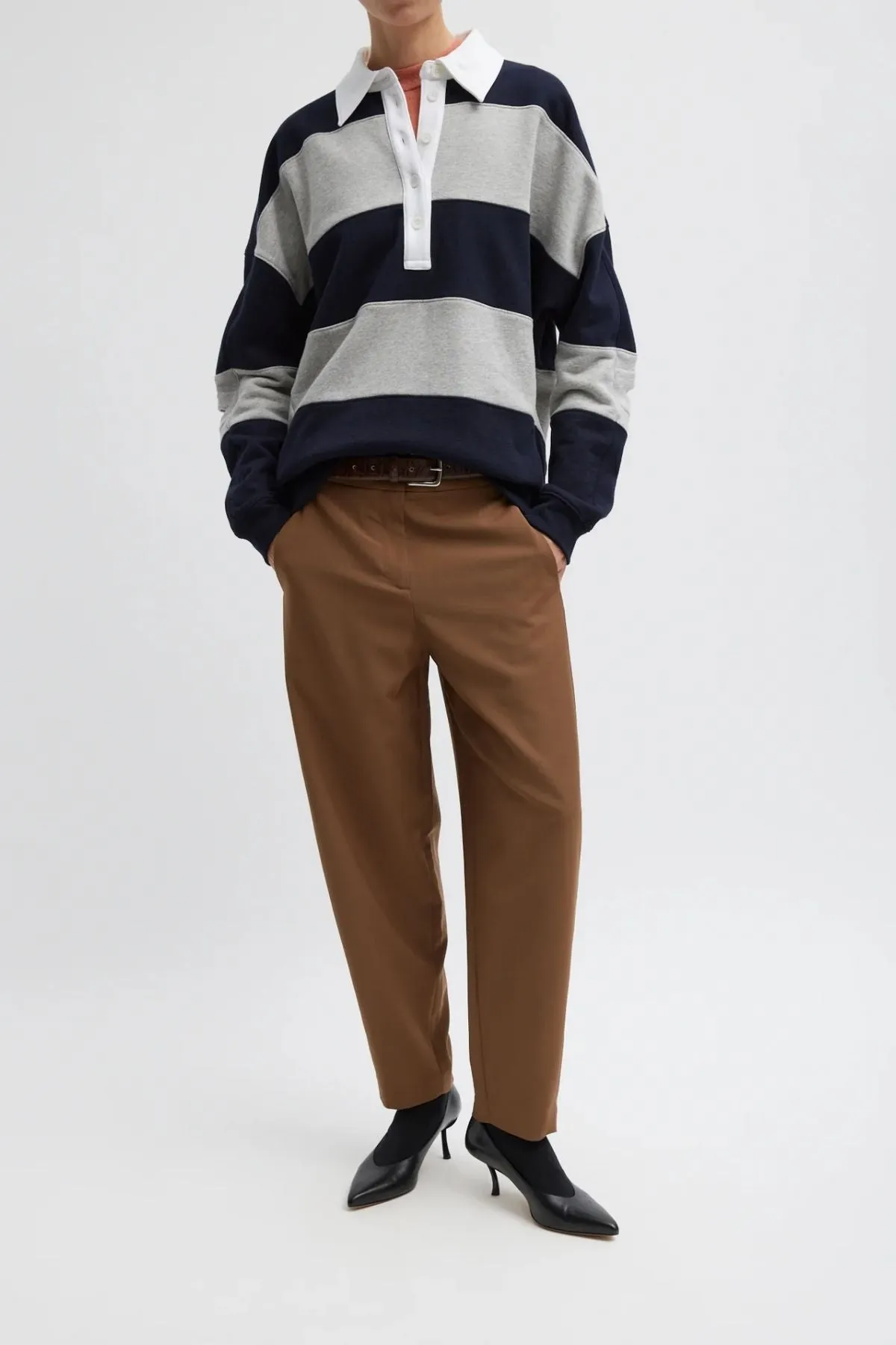 Tibi Polo Collar Cocoon Sweatshirt - Navy Multi