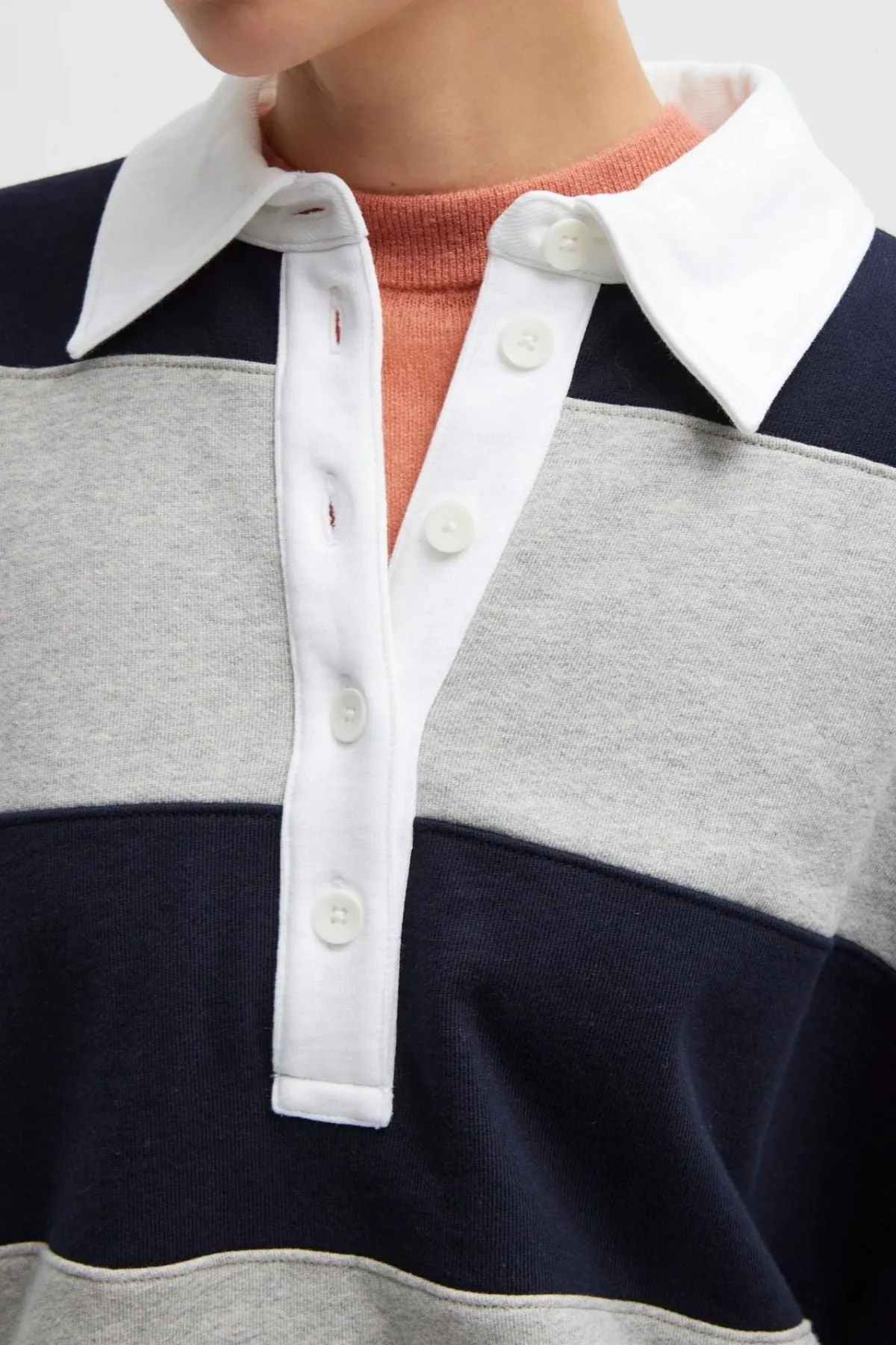 Tibi Polo Collar Cocoon Sweatshirt - Navy Multi