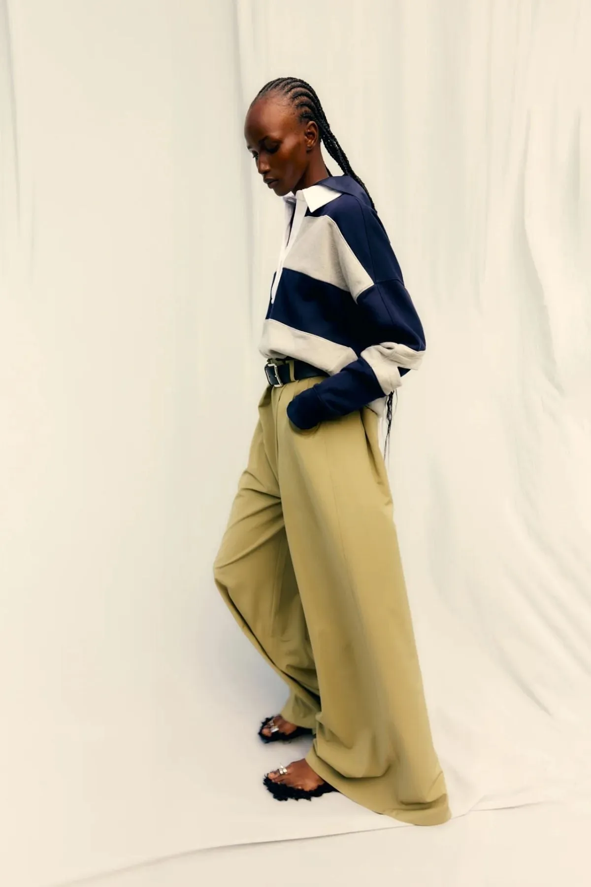 Tibi Polo Collar Cocoon Sweatshirt - Navy Multi