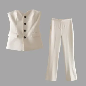 Women's tube top high waist trousers suit pants